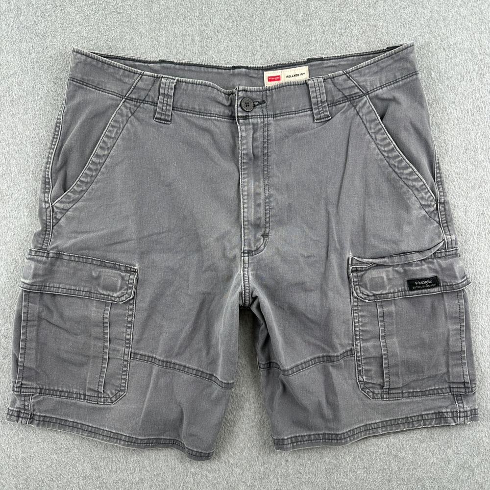 Wrangler Cargo Shorts Mens 36 Gray Relaxed‎ Fit Stretch Cotton Casual Outdoor